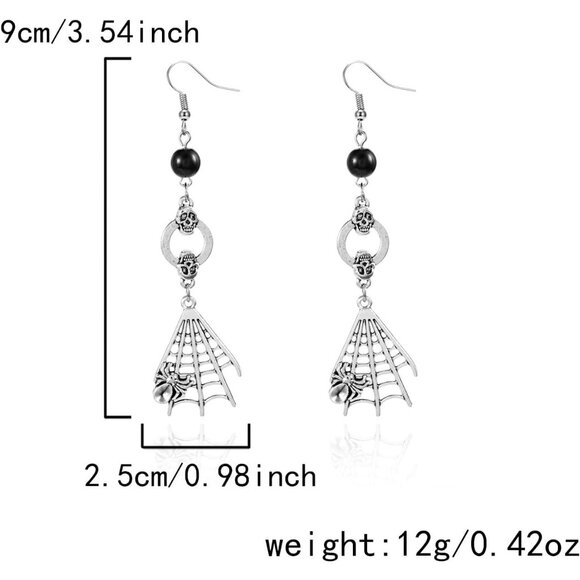 Women's Silver Halloween Skeleton Spider Pumpkin Party Ghost Dangle Earrings - Picture 2 of 7